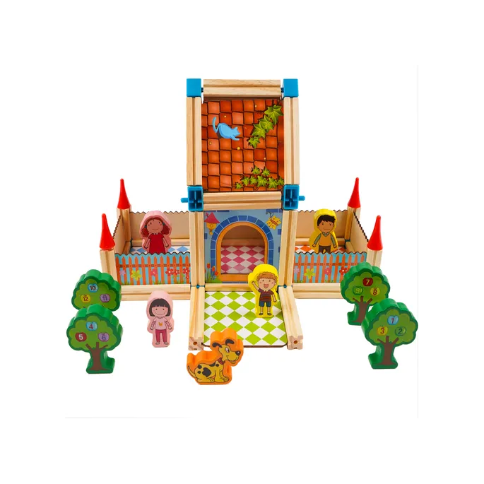 Dziecko budujące domek z klocków Kruzzel na podłodze