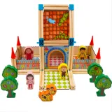 Dziecko budujące domek z klocków Kruzzel na podłodze