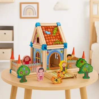 Klocki Kruzzel ustawione w różnorodne konstrukcje dla dzieci