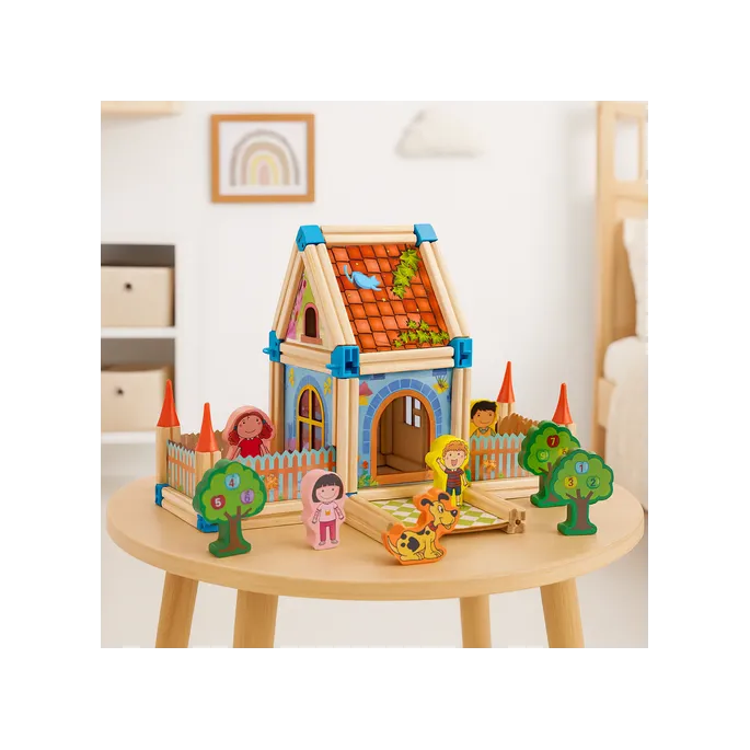 Klocki Kruzzel ustawione w różnorodne konstrukcje dla dzieci