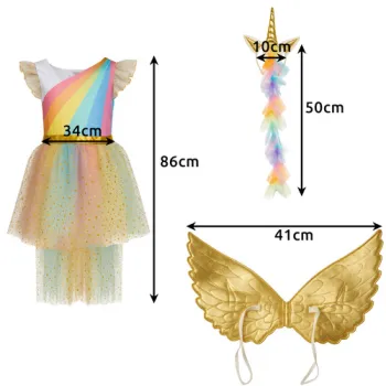 sukienka z tiulem i złotymi gwiazdkami rozłożona na płasko