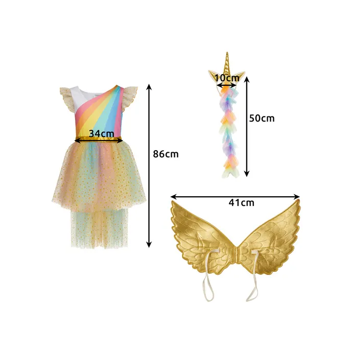 sukienka z tiulem i złotymi gwiazdkami rozłożona na płasko