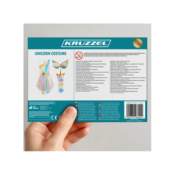 kostium jednorożca dla dziecka w rozmiarze 130–140 cm na białym tle