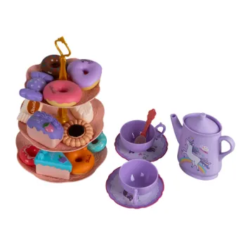 cały zestaw do herbaty dla dzieci w wielokolorowej oprawie