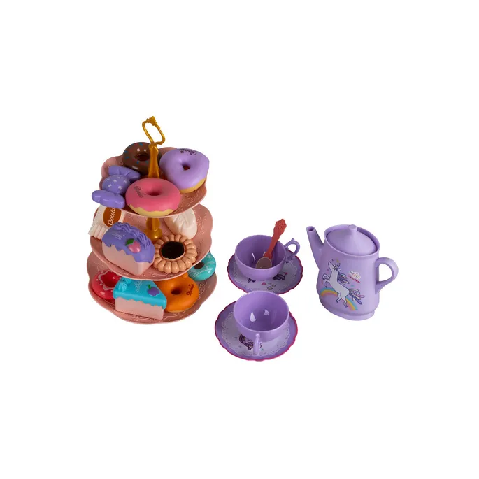 cały zestaw do herbaty dla dzieci w wielokolorowej oprawie