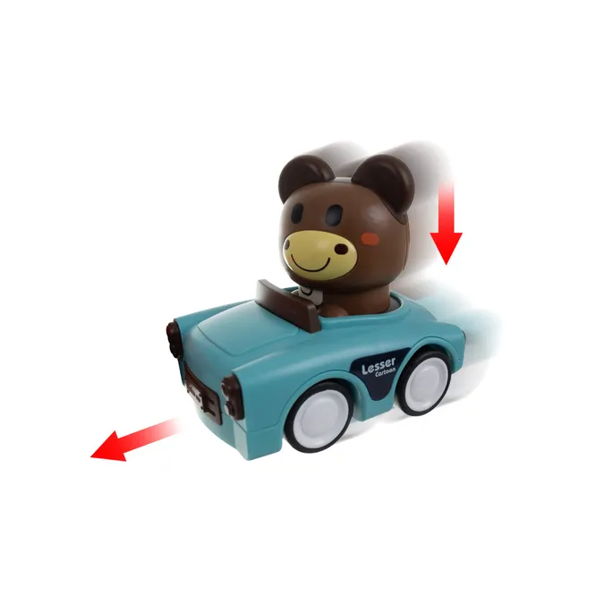 zbliżenie na detale żółtego samochodzika z motywem zwierzątka