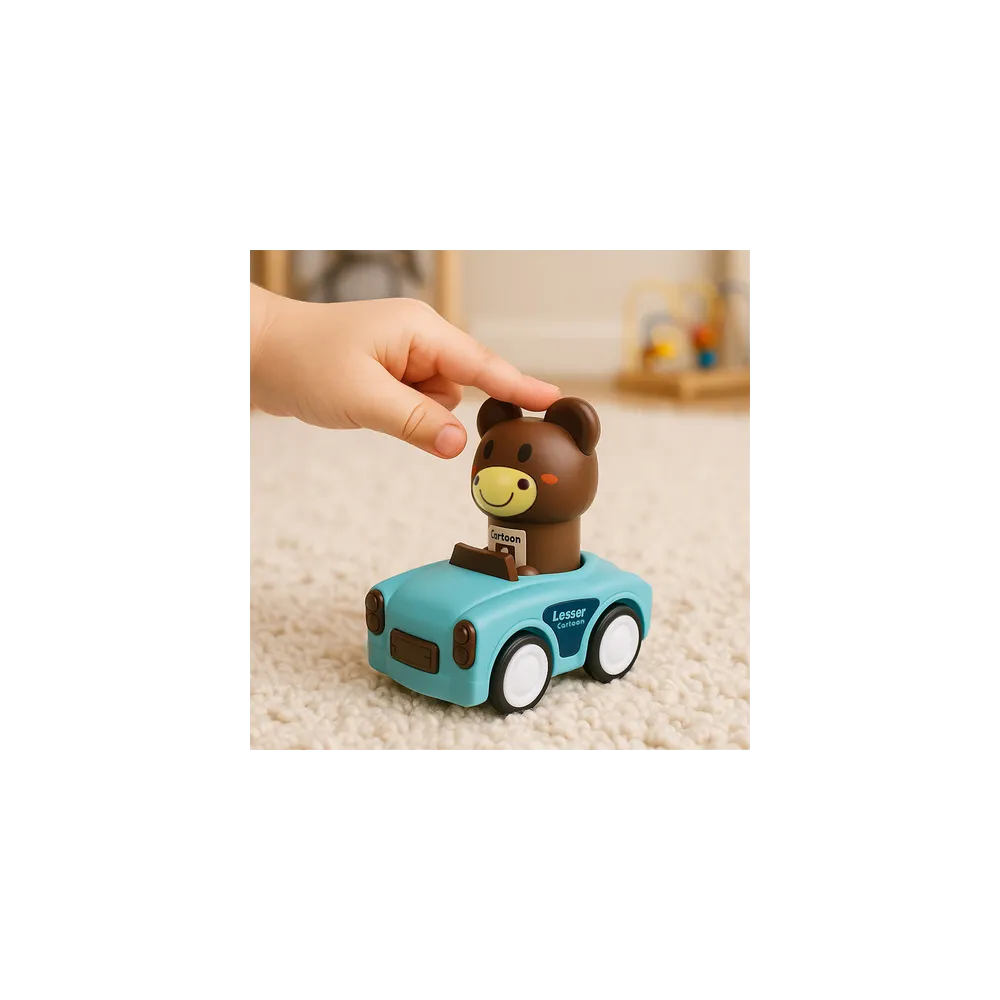 cały zestaw autek sensorycznych obok instrukcji obsługi