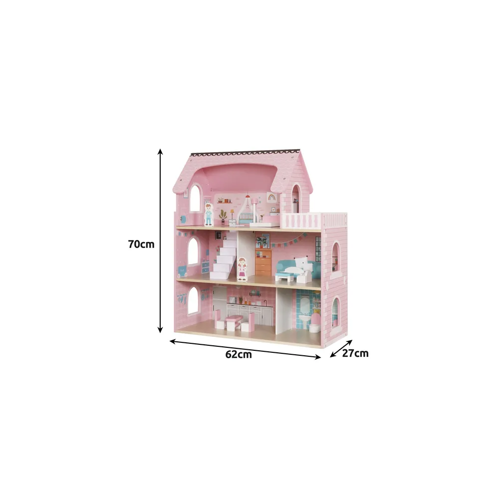 Trzypiętrowy domek dla lalek Kruzzel 26364 na tle białej ściany