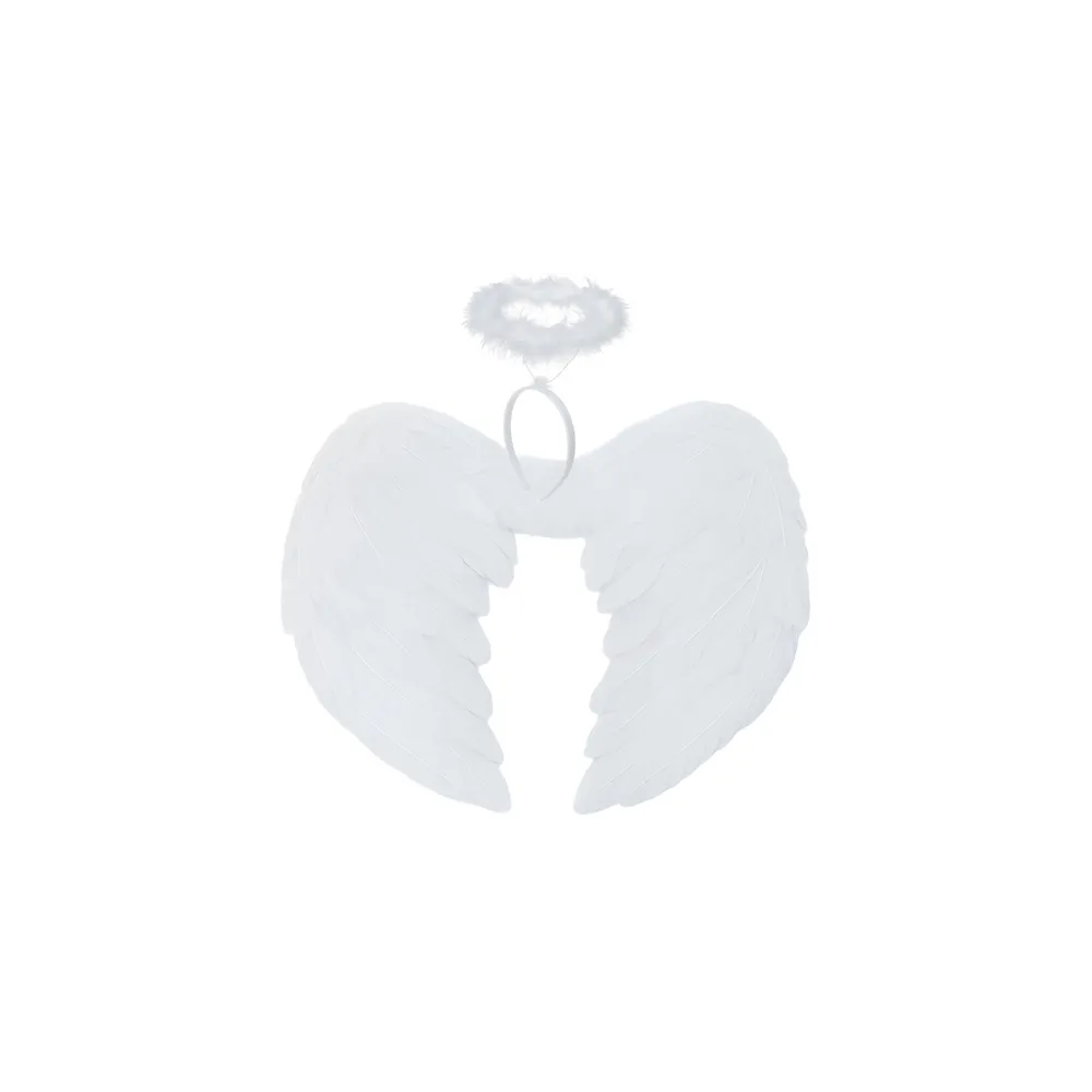 zestaw skrzydeł anioła z opaską z aureolą na białym tle