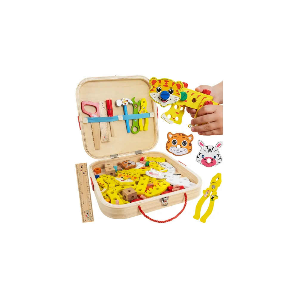 drewniana skrzynka z narzędziami dla dzieci kruzzel 26581 na białym tle