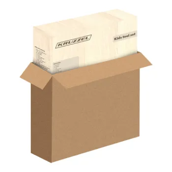 widok z góry na skrzynkę z narzędziami i klockami