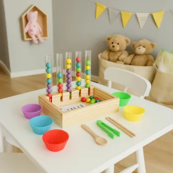 Zabawka edukacyjna z kulkami do ćwiczenia koordynacji ręka–oko