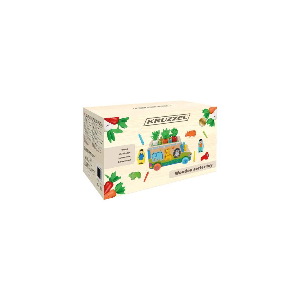 zabawka sorter w kształcie auta na tle białym