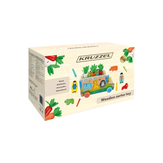 zabawka sorter w kształcie auta na tle białym