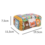Miękkie pudełko dla dzieci z motywami zwierzątek i kolorowymi wzorami