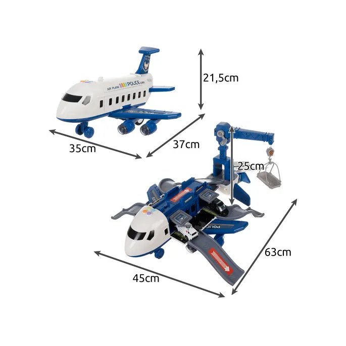 samolot policyjny z widocznym dźwigiem podczas zabawy
