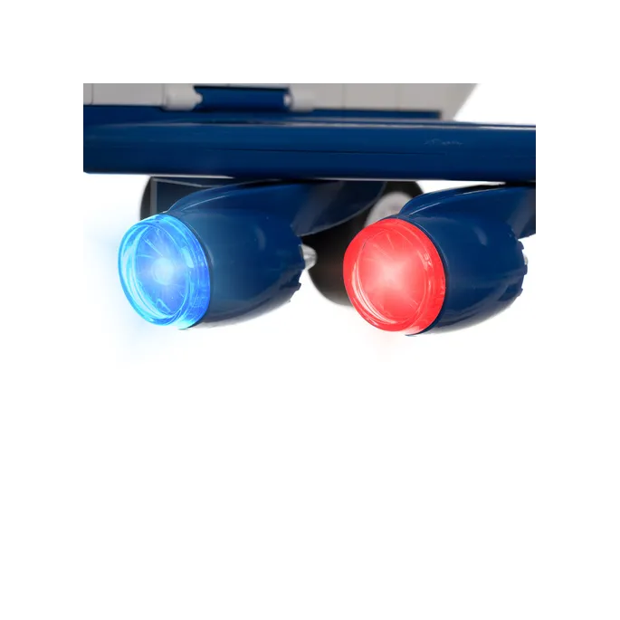 cztery metalowe auta policyjne obok rozłożonego samolotu