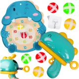 zestaw do gry zręcznościowej ze strzelającym dinozaurem na białym tle