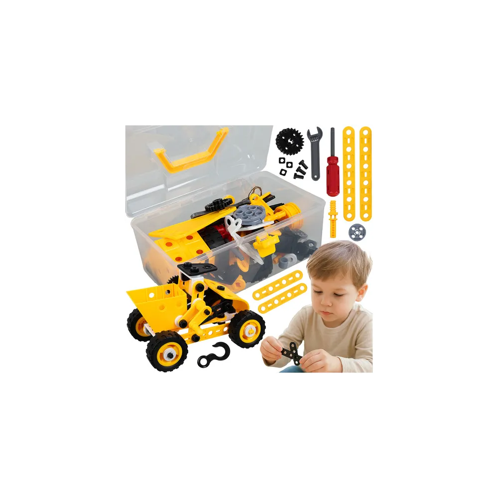 klocki konstrukcyjne pojazdy 100 elementów z narzędziami w pudełku
