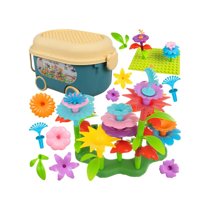 kolorowe klocki do budowy kwiatowych aranżacji dla dzieci