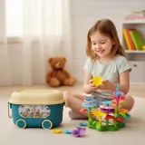 różnorodne kolorowe kwiaty, łodygi i listki z zestawu klocków