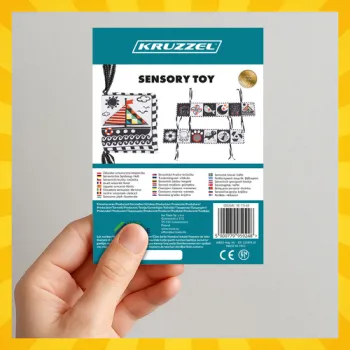 Strony książeczki sensorycznej z kontrastowymi ilustracjami dla niemowląt