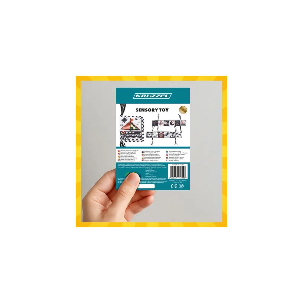 Strony książeczki sensorycznej z kontrastowymi ilustracjami dla niemowląt