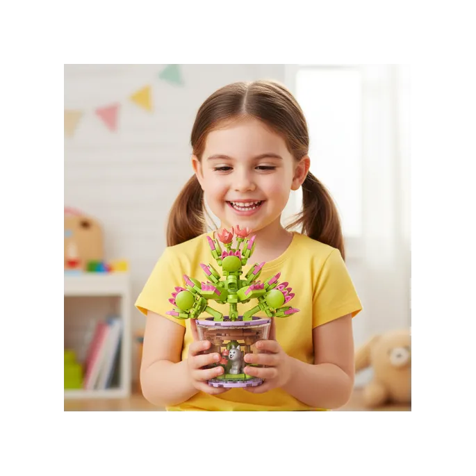 Opakowanie zawierające klocki konstrukcyjne o tematyce kwiatowej