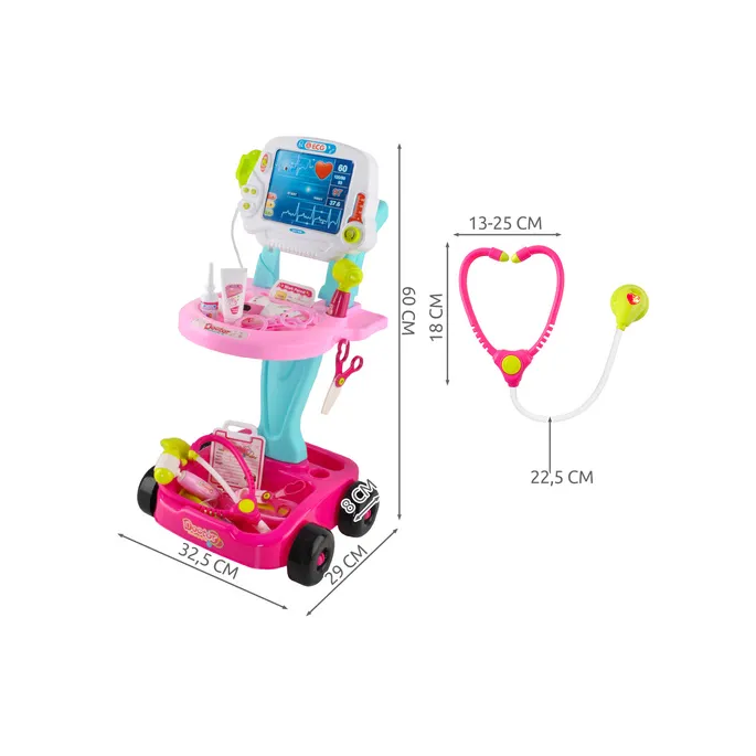 zbliżenie na wózek medyczny z akcesoriami do zabawy lekarskiej