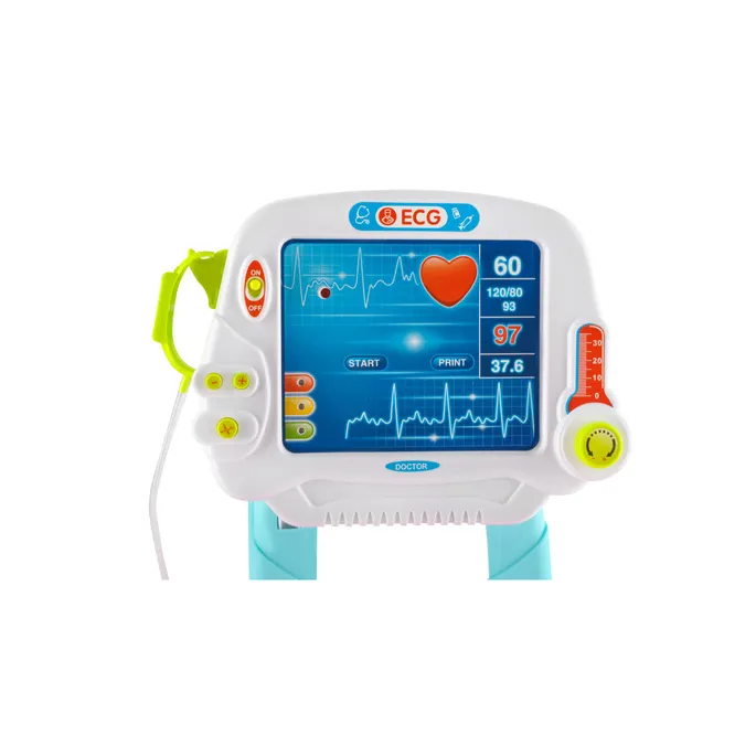 elementy zestawu lekarskiego rozmieszczone na wózku