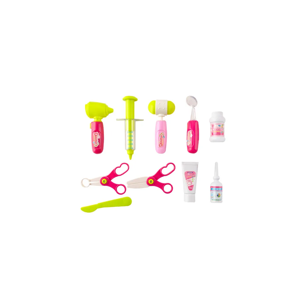 zestaw lekarski w barwach niebiesko-różowych z notatnikiem i okularami