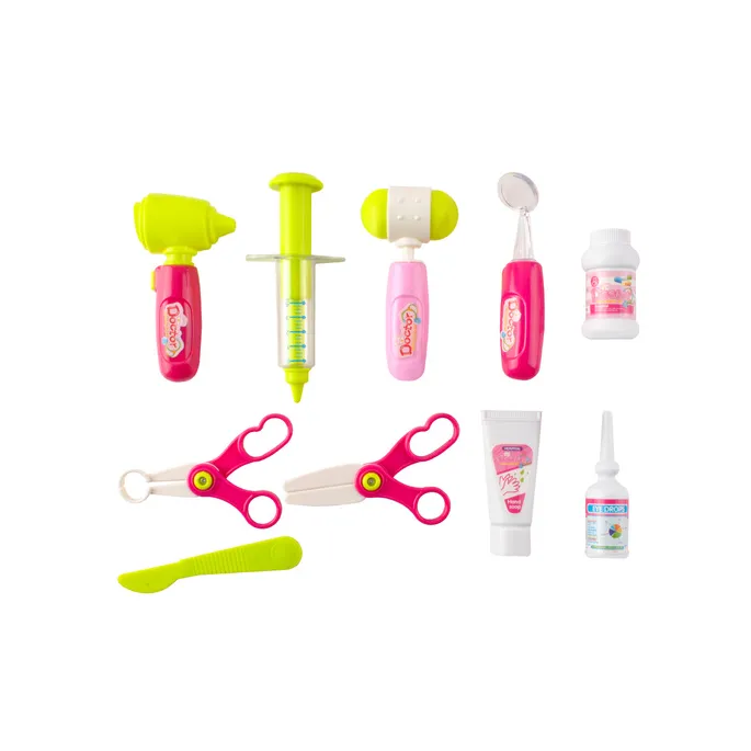 zestaw lekarski w barwach niebiesko-różowych z notatnikiem i okularami