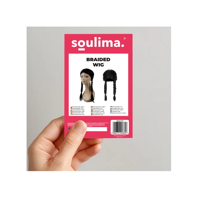 Peruka w formie dwóch gotowych czarnych warkoczy na manekinie