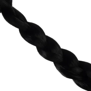 Detale syntetycznych włókien czarnej peruki z warkoczami