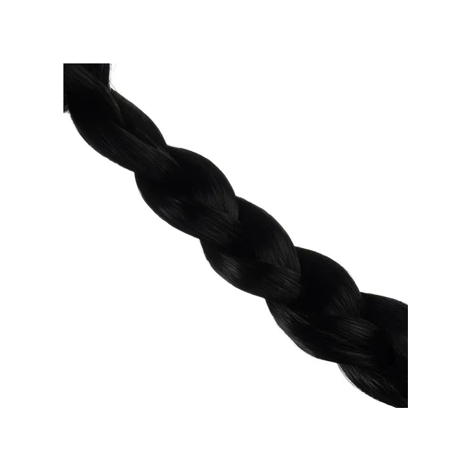 Detale syntetycznych włókien czarnej peruki z warkoczami