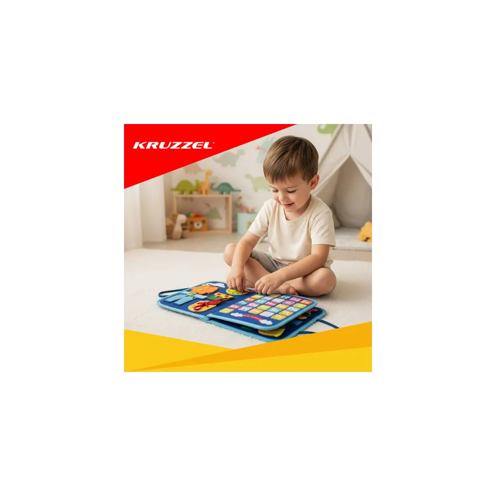 Detail prezentujący rzepy i sznurówki w książeczce manipulacyjnej