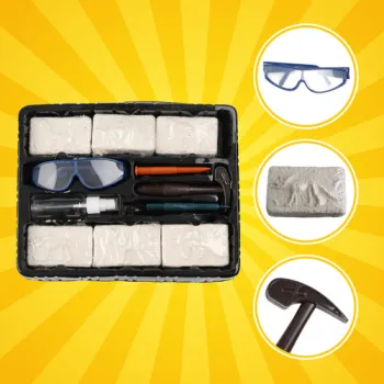 Zbliżenie na model szkieletu dinozaura wyrzeźbiony w gipsie