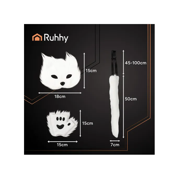 maska na gumce w białym kolorze od stroju kota lub lisa