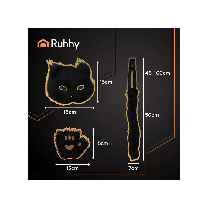 Czarny ogon z elastycznym drucikiem do stroju Ruhhy – detal produktu
