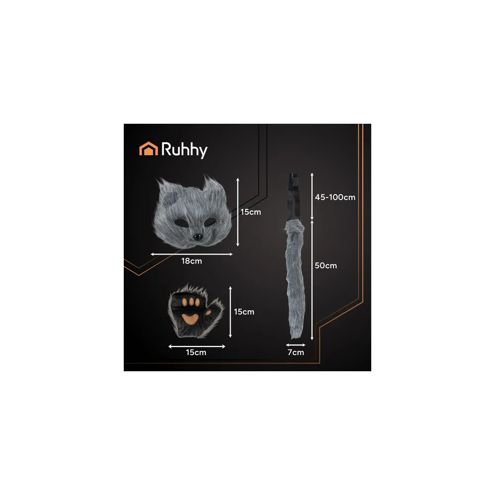 zbliżenie na maskę kota/lisa w kolorze szarym z elastyczną gumką