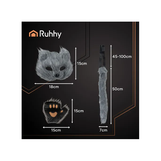 zbliżenie na maskę kota/lisa w kolorze szarym z elastyczną gumką