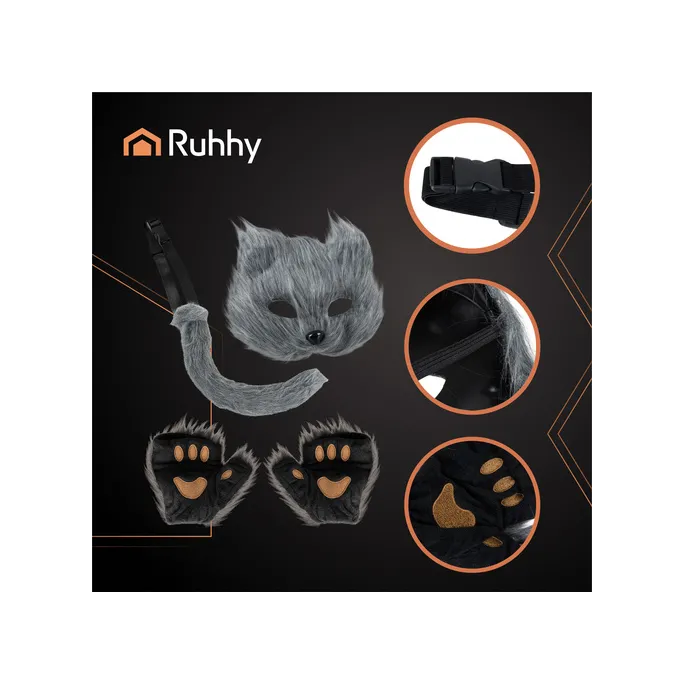 szare rękawiczki-łapki z futerkowym wykończeniem na dłonie