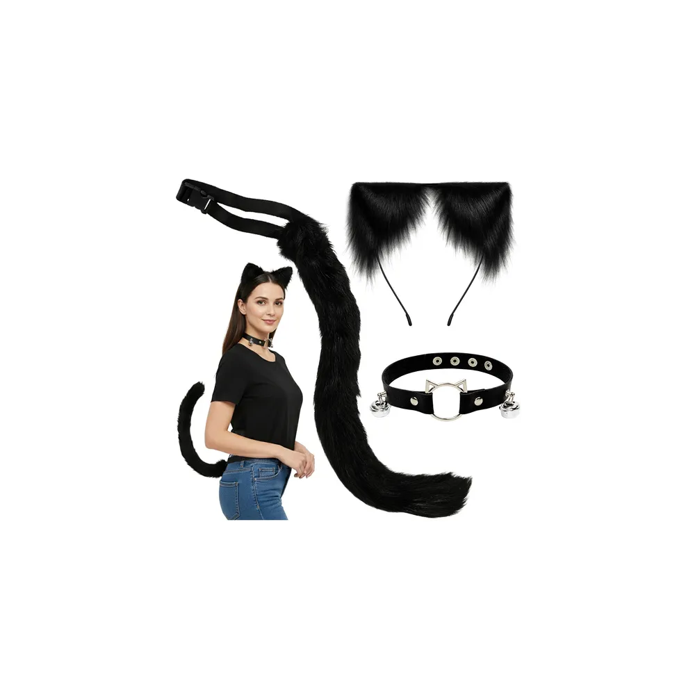 Strój kota/lisa Ruhhy 3w1 w kolorze czarnym z ogonem i chokerem