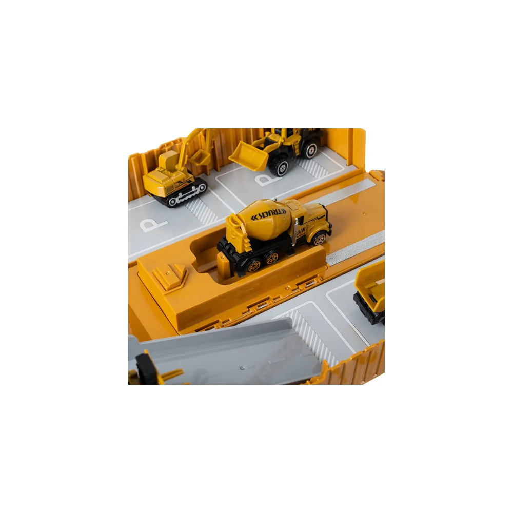 dziecko układające mini plac budowy z elementów zestawu