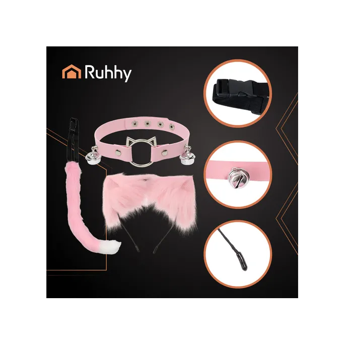 Zestaw przebranie kota lub lisa w odcieniach różu na białym tle