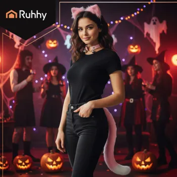 Różowy komplet maskarada ze szczegółowym elementem stroju