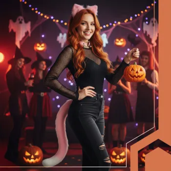 Widok stroju przebranie kota czy lisa z bliska, uwydatnione detale