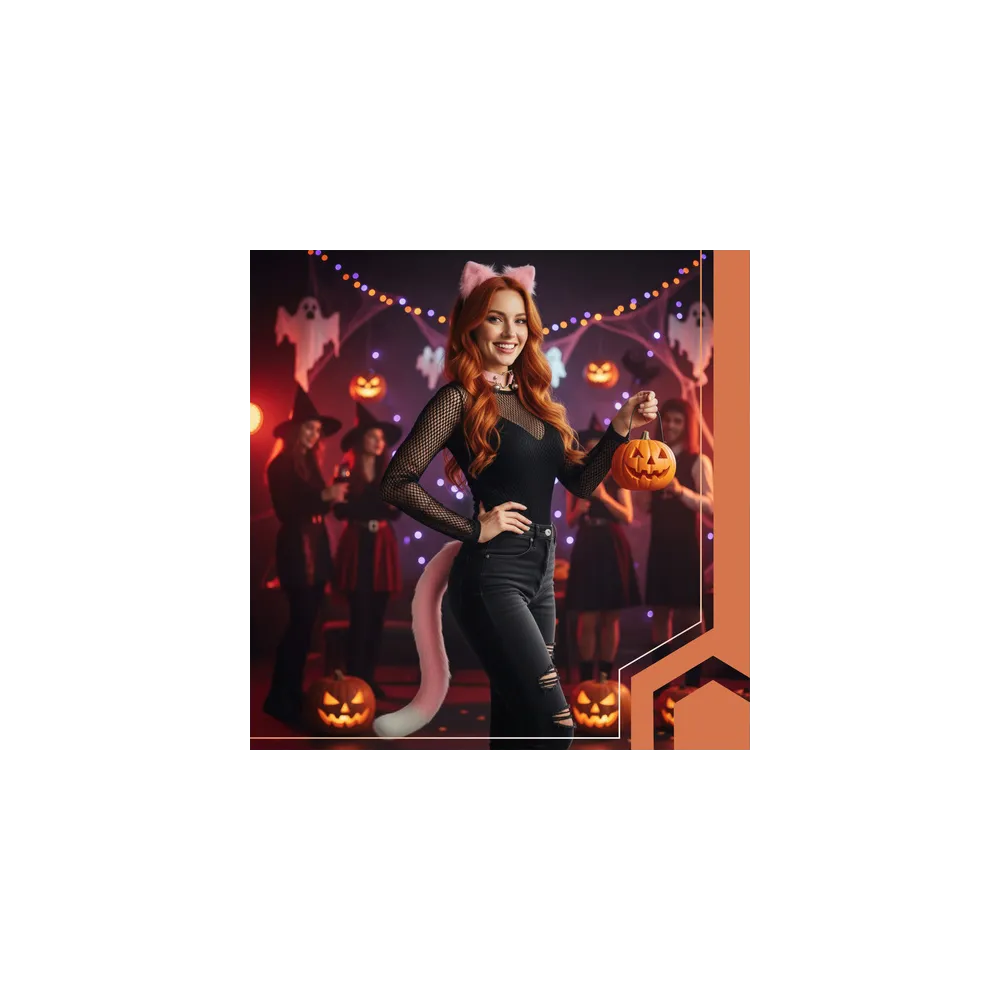 Widok stroju przebranie kota czy lisa z bliska, uwydatnione detale