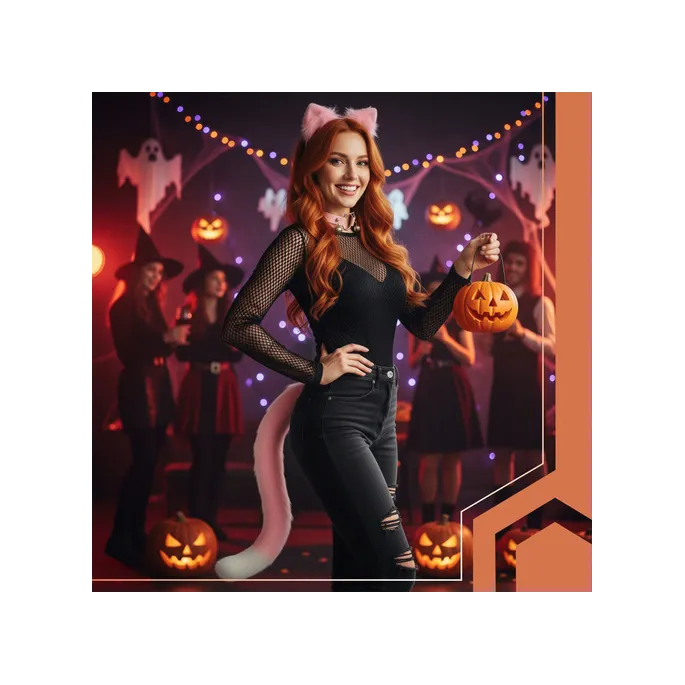 Widok stroju przebranie kota czy lisa z bliska, uwydatnione detale