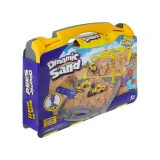 mobilna piaskownica przygotowana do zabawy z pojazdami i dźwigiem